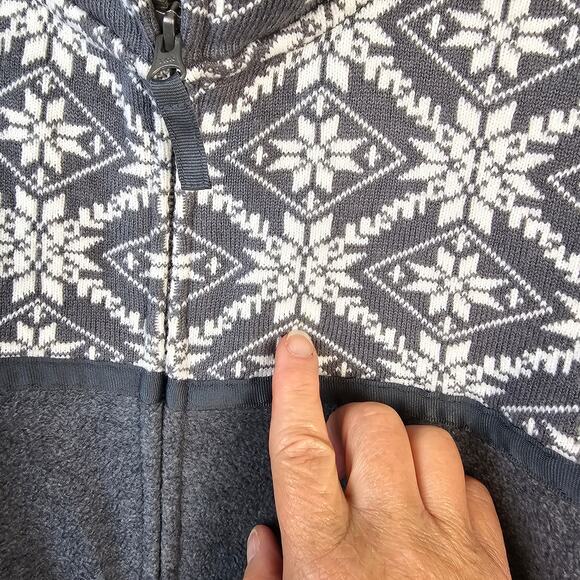 L.L.Bean Full Zip Jacket Women's XL Gray Nordic Snowflake Fair Isle Fleece READ - Picture 6 of 10